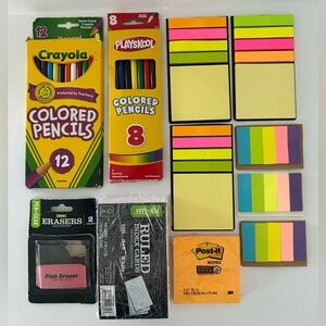 🦋 5/$25 - School Supplies: Color Pencils, Sticky Notes, Index Cards, Pink Eraser
